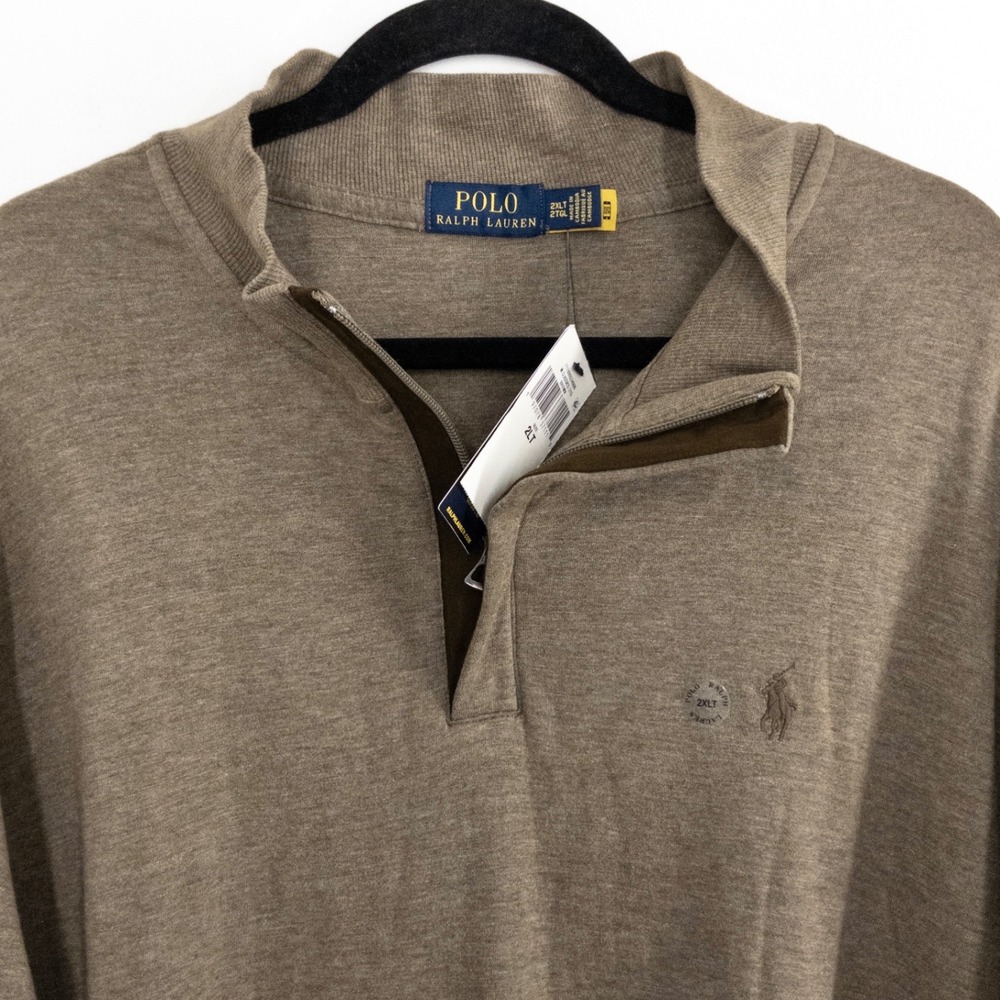 NEW Polo Ralph Lauren Men's 2XLT Big Tall Quarter Zip Pullover Sweater Taupe NWT - Picture 8 of 11